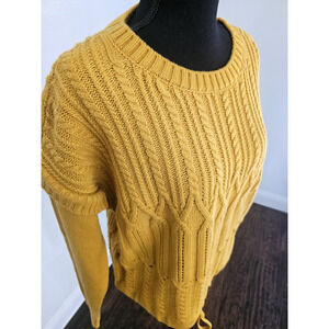 DKNY Jeans Women's Cable Knit Long Sleeve Sweater Size L Mustard
